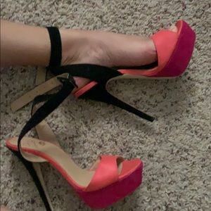 Pink/Orange Open Toe Heels